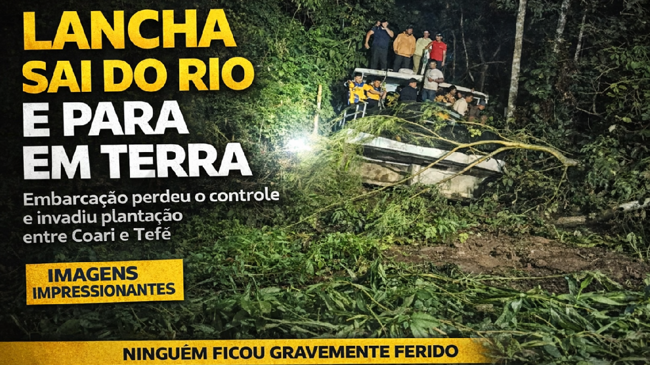 ACIDENTE NO SOLIMÕES: LANCHA AJATO PERDE O CONTROLHE, SAI DO RIO E INVADE PLANTAÇÃO