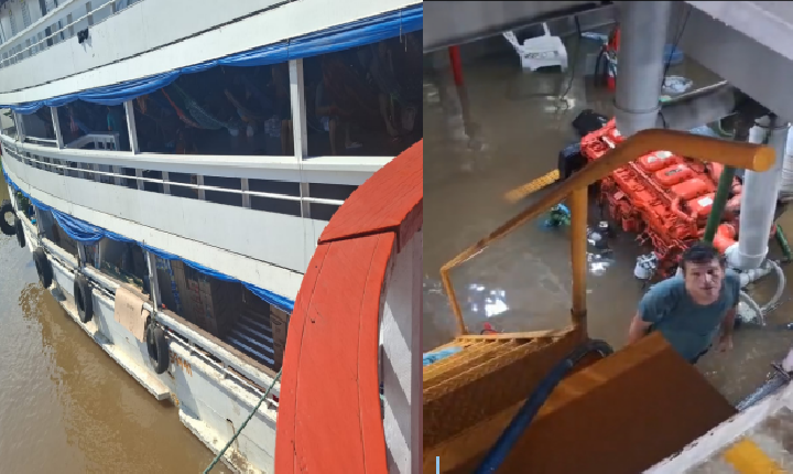 Barco GM Oliveira enfrenta problema e aderna próximo a Caiambé durante viagem para Tabatinga