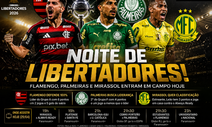 Flamengo defende 100%, Palmeiras briga pela liderança e Mirassol busca classificação: veja onde assistir os jogos de hoje