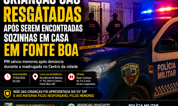 FONTE BOA: CRIANÇAS SÃO RESGATADAS APÓS SEREM ENCONTRADAS TRANCADAS SOZINHAS EM CASA