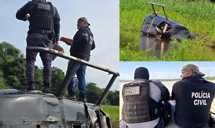 Polícia localiza helicóptero de transporte de drogas que caiu às margens de lago em Juruá