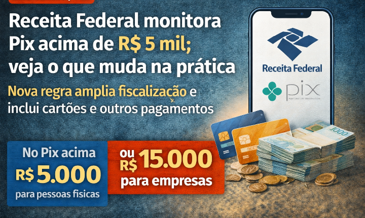 Receita Federal passa a monitorar Pix acima de R$ 5 mil; entenda o que muda na prática