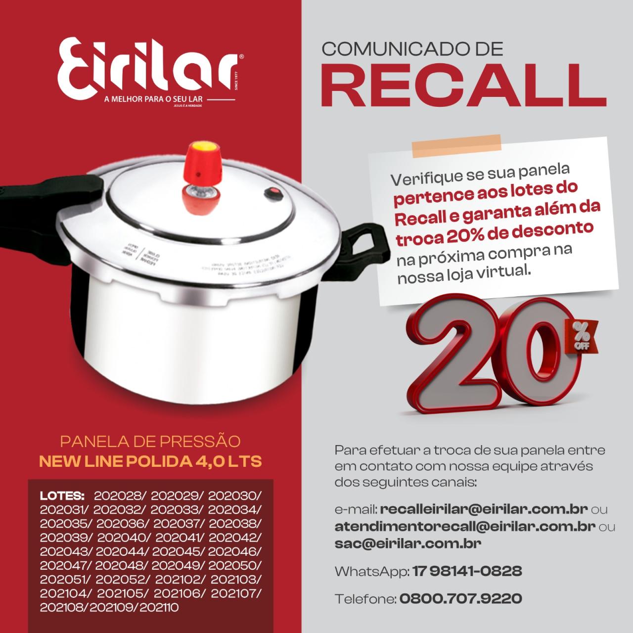 GRANDE INDÚSTRIA DE ALUMÍNIO CONVOCA CONSUMIDORES PARA RECALL EM PANELAS NEW LINE POLIDA 4,0 LTS