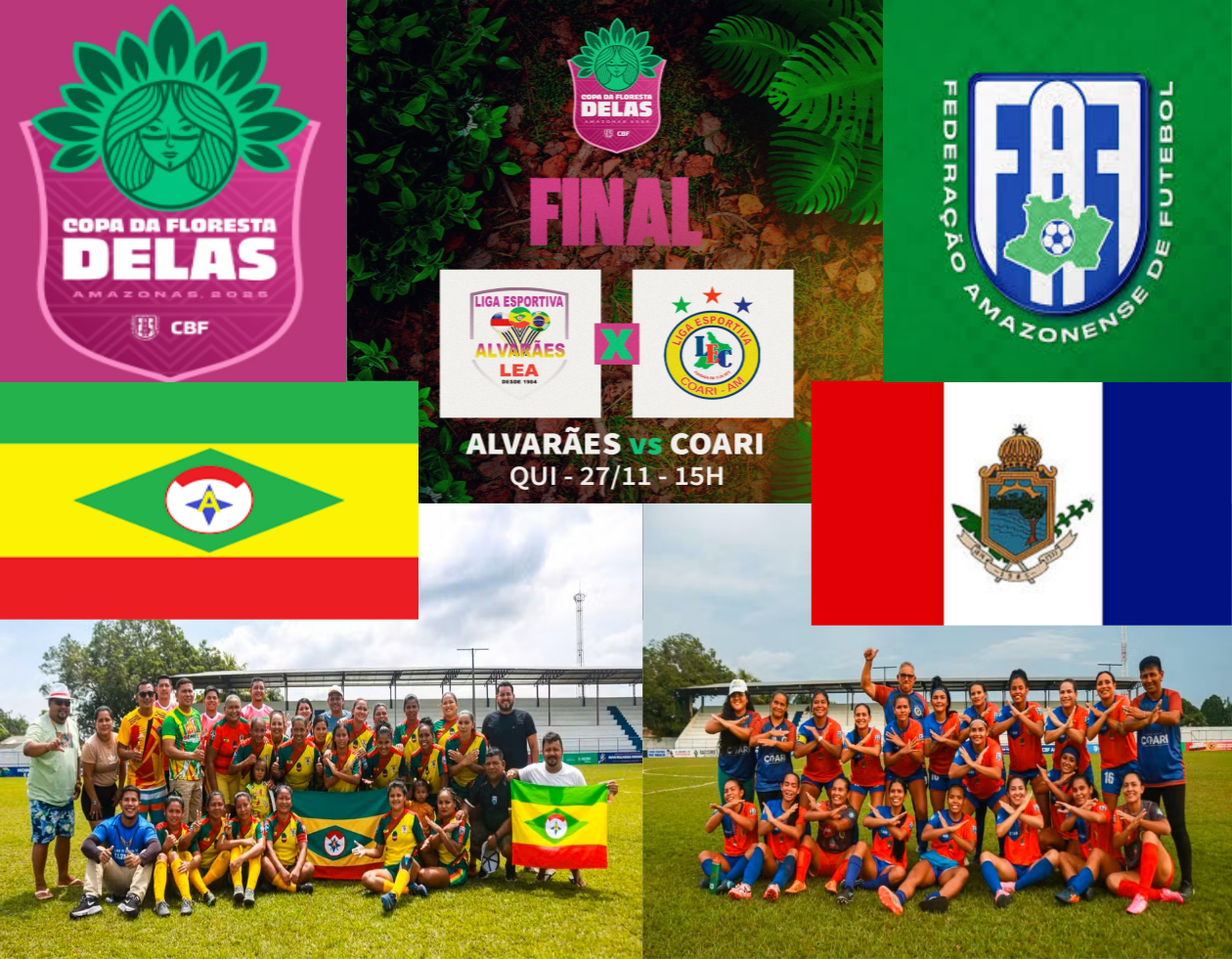 Hoje sai a 1ª Campeã: Alvarães e Coarí se enfrentarão logo mais para definir quem será a campeã da Copa da Floresta Delas 2025
