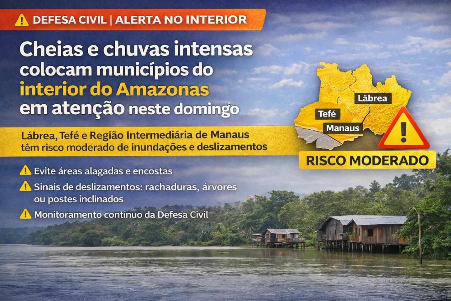 Cheias e chuvas intensas colocam municípios do interior do Amazonas em atenção neste domingo (25)