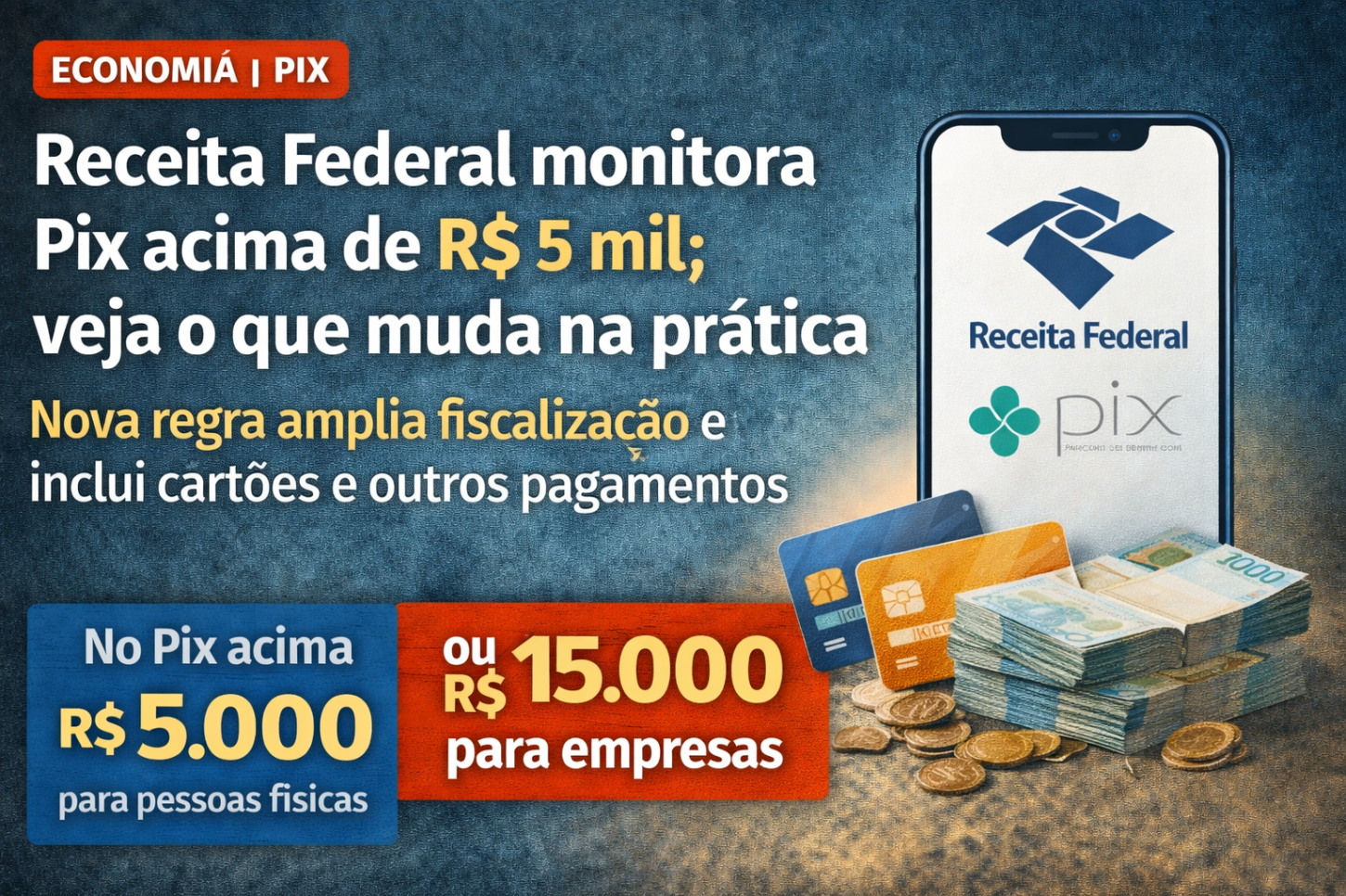Receita Federal passa a monitorar Pix acima de R$ 5 mil; entenda o que muda na prática