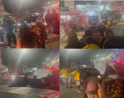 (Vídeo): Torcedores colombianos entram em confronto verbal com PM durante comemoração na fronteira entre Tabatinga e Letícia