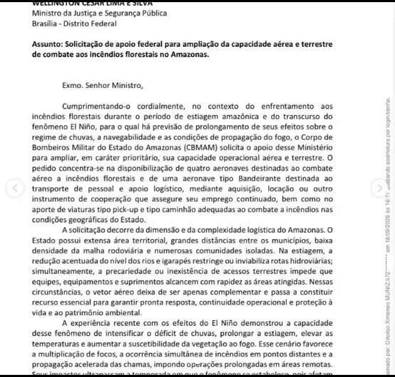 SOLICITAÇÃO DO CORPO DE BOMBEIROS DO AMAZONAS