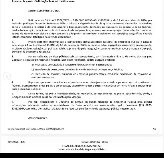NEGATIVA DO GOVERNO FEDERAL