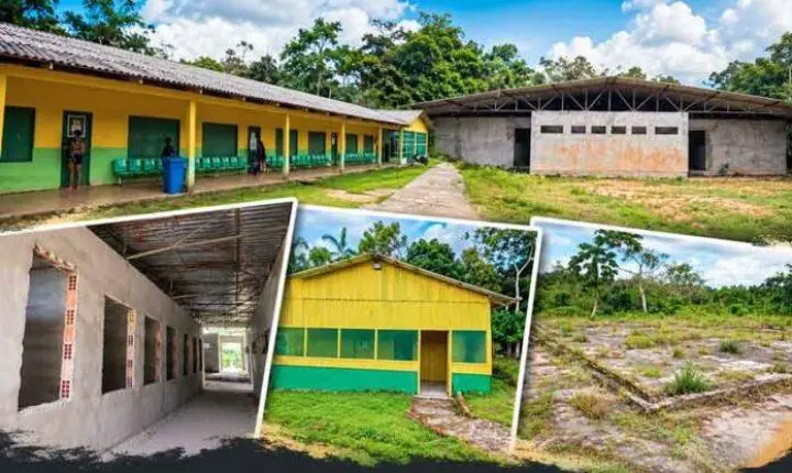 Há mais de 10 anos com obra abandonada, professores tiram dinheiro do próprio bolso para construir salas de aula no interior do Amazonas