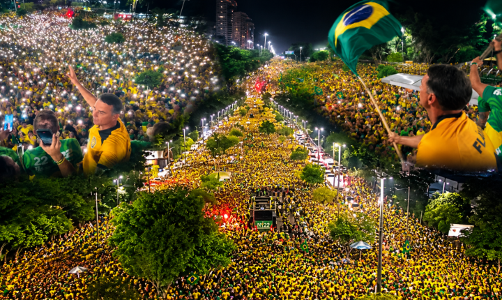Multidão toma conta da Ponta Negra em Manaus durante ato de apoio a Flávio Bolsonaro e Maria do Carmo